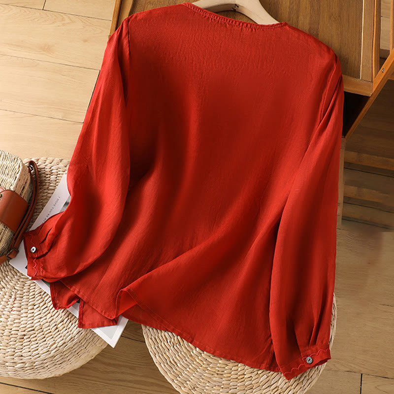 Pull ras du cou en coton et lin avec broderie ethnique Buddha Stones - image 12