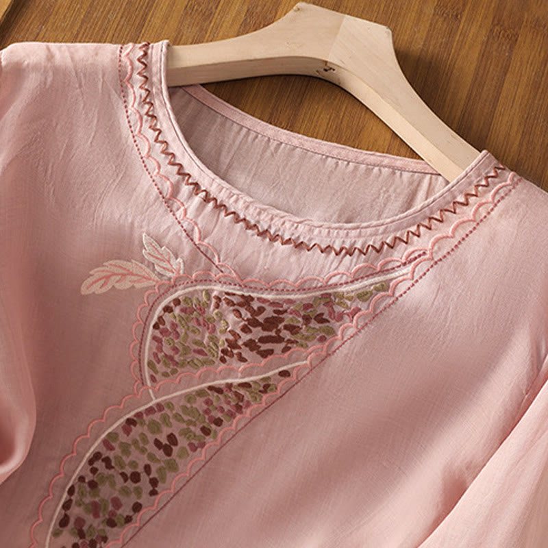 Pull ras du cou en coton et lin avec broderie ethnique Buddha Stones - image 21