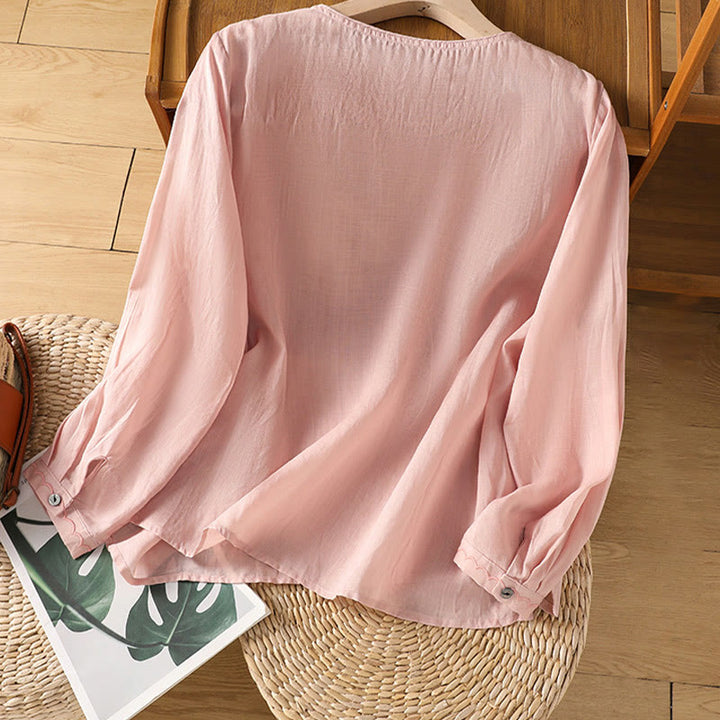 Pull ras du cou en coton et lin avec broderie ethnique Buddha Stones - image 20