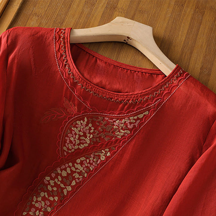 Pull ras du cou en coton et lin avec broderie ethnique Buddha Stones - image 13