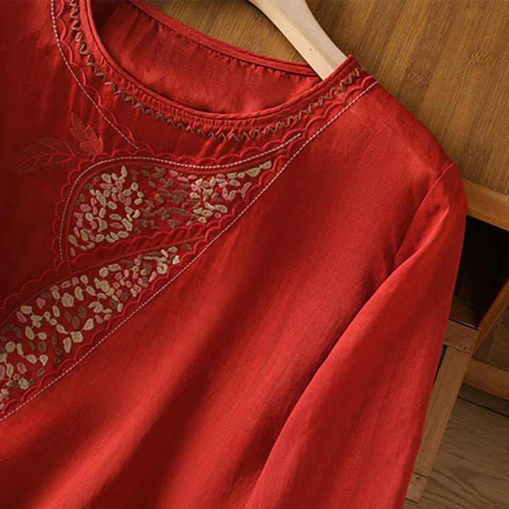 Pull ras du cou en coton et lin avec broderie ethnique Buddha Stones - image 14