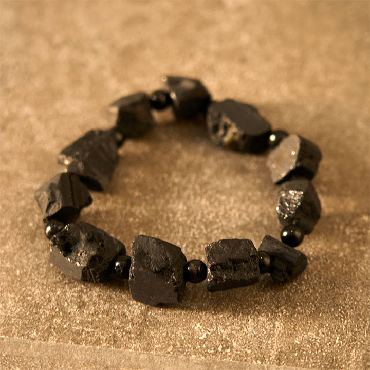 Bracelet positif en pierre irrégulière de tourmaline noire Buddha Stones