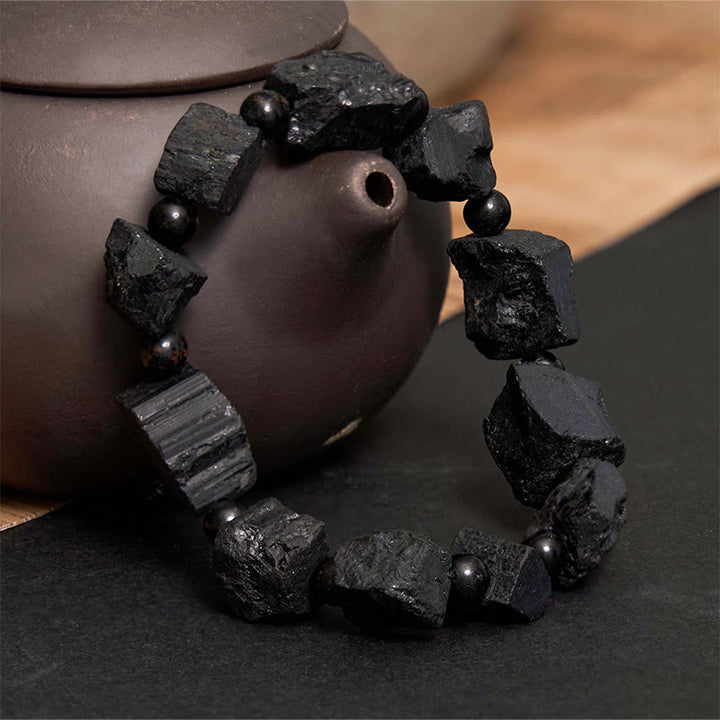 Bracelet positif en pierre irrégulière de tourmaline noire Buddha Stones