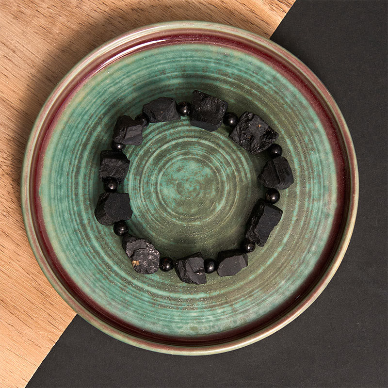 Bracelet positif en pierre irrégulière de tourmaline noire Buddha Stones