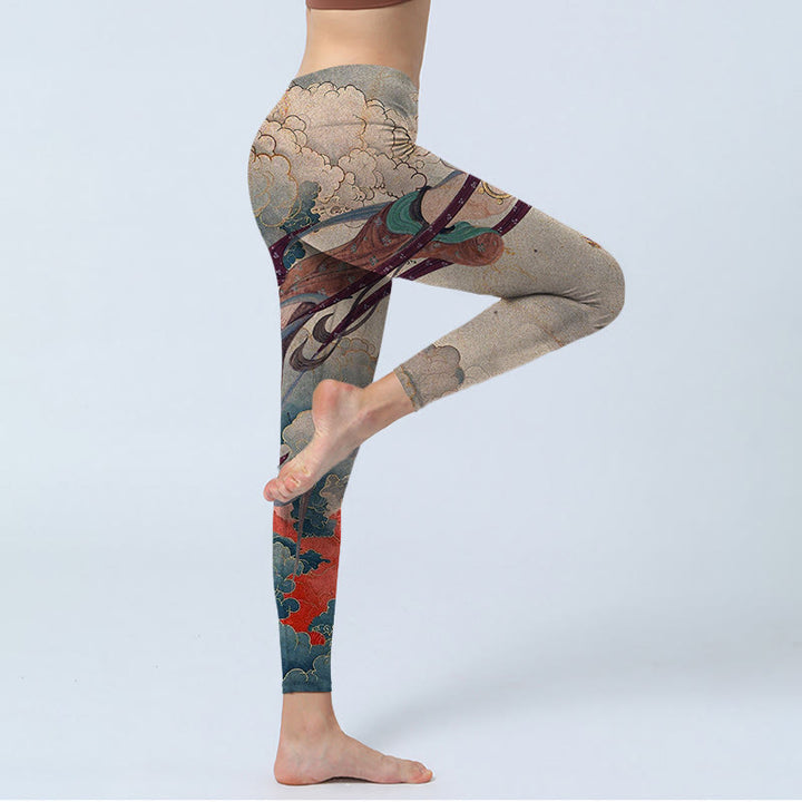 Leggings de fitness en tissu lycra imprimé Buddha Stones Dunhuang Flying Apsaras Nuages ​​de bon augure Pantalon de yoga pour femme - image 5
