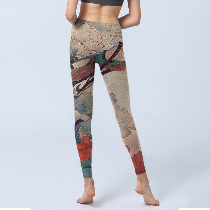 Leggings de fitness en tissu lycra imprimé Buddha Stones Dunhuang Flying Apsaras Nuages ​​de bon augure Pantalon de yoga pour femme - image 7