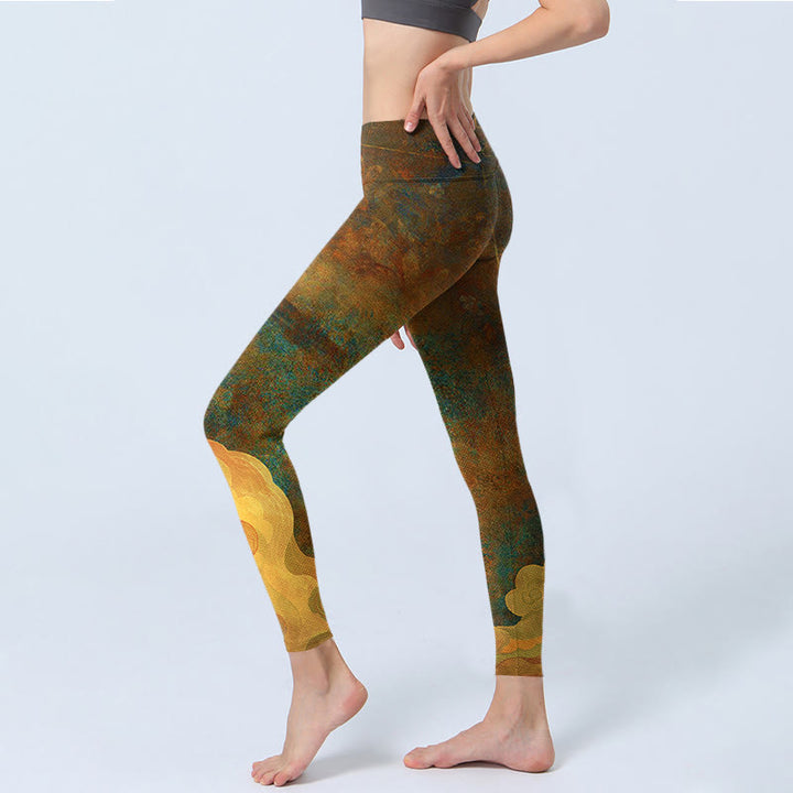 Leggings de fitness en tissu lycra imprimé Buddha Stones et nuages ​​de bon augure pour femmes - image 3