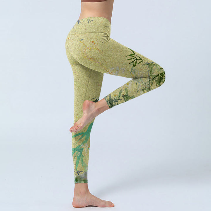 Leggings de fitness en tissu lycra imprimé bambou Buddha Stones Pantalon de yoga pour femme - image 5