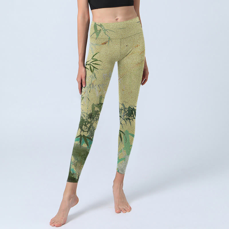 Leggings de fitness en tissu lycra imprimé bambou Buddha Stones Pantalon de yoga pour femme - image 6