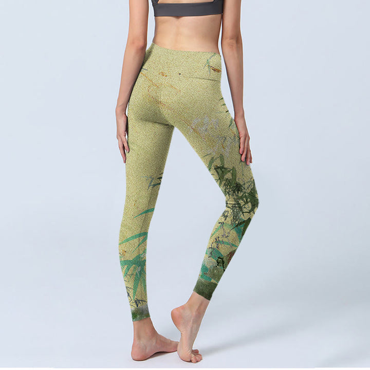 Leggings de fitness en tissu lycra imprimé bambou Buddha Stones Pantalon de yoga pour femme - image 4