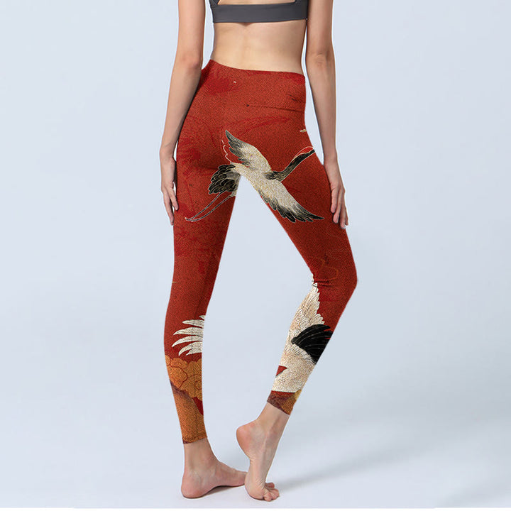 Leggings de fitness en tissu lycra imprimé grue Buddha Stones Pantalon de yoga pour femme - image 5