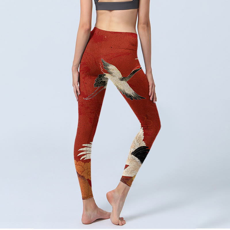 Leggings de fitness en tissu lycra imprimé grue Buddha Stones Pantalon de yoga pour femme - image 4