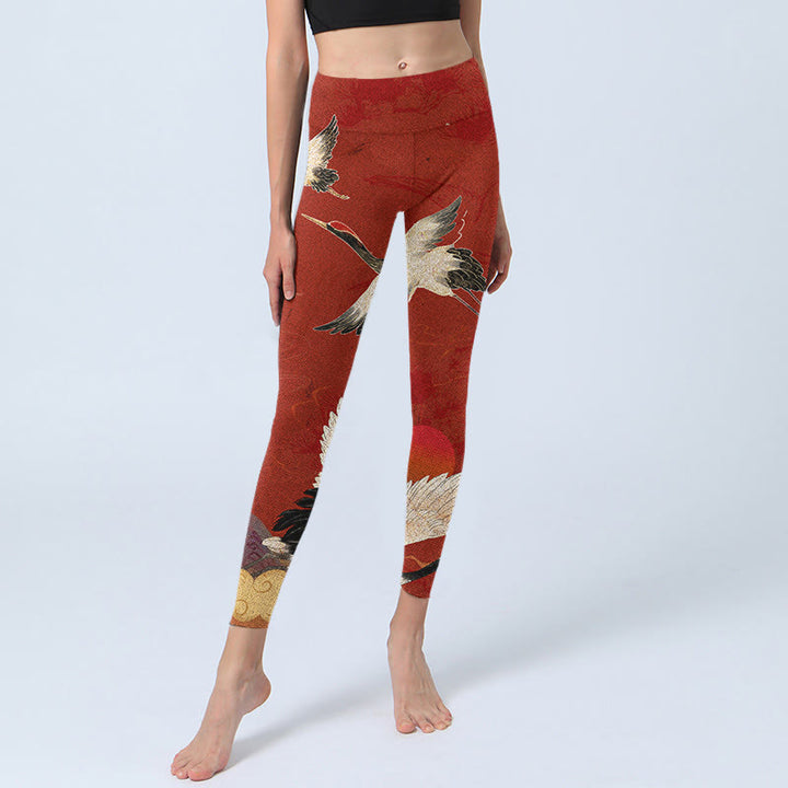 Leggings de fitness en tissu lycra imprimé grue Buddha Stones Pantalon de yoga pour femme - image 7