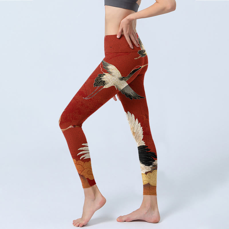 Leggings de fitness en tissu lycra imprimé grue Buddha Stones Pantalon de yoga pour femme - image 3