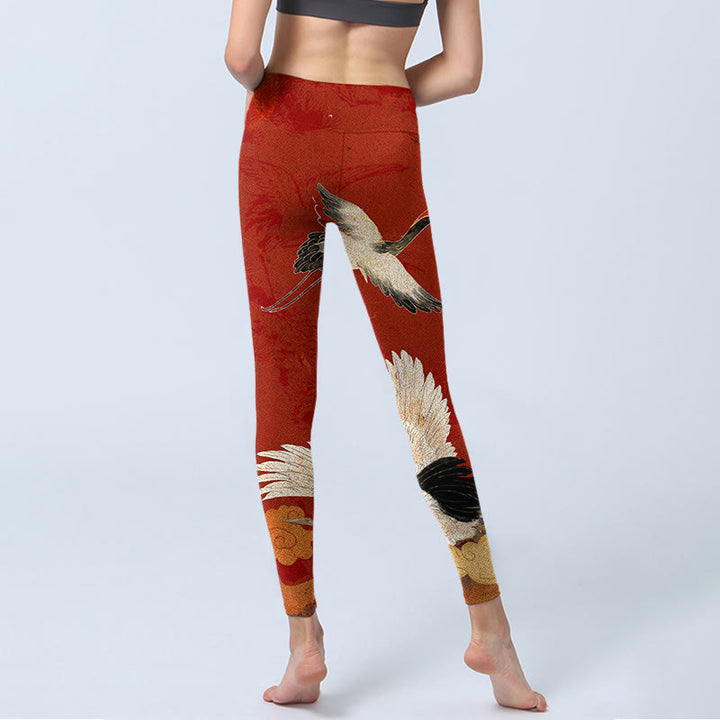 Leggings de fitness en tissu lycra imprimé grue Buddha Stones Pantalon de yoga pour femme - image 7
