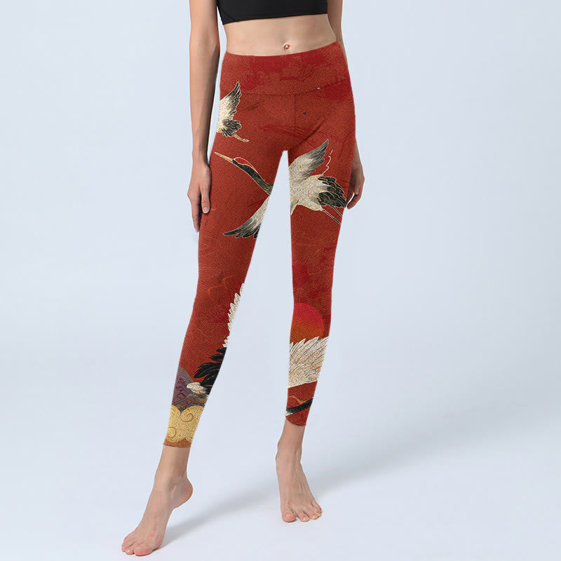 Leggings de fitness en tissu lycra imprimé grue Buddha Stones Pantalon de yoga pour femme - image 6