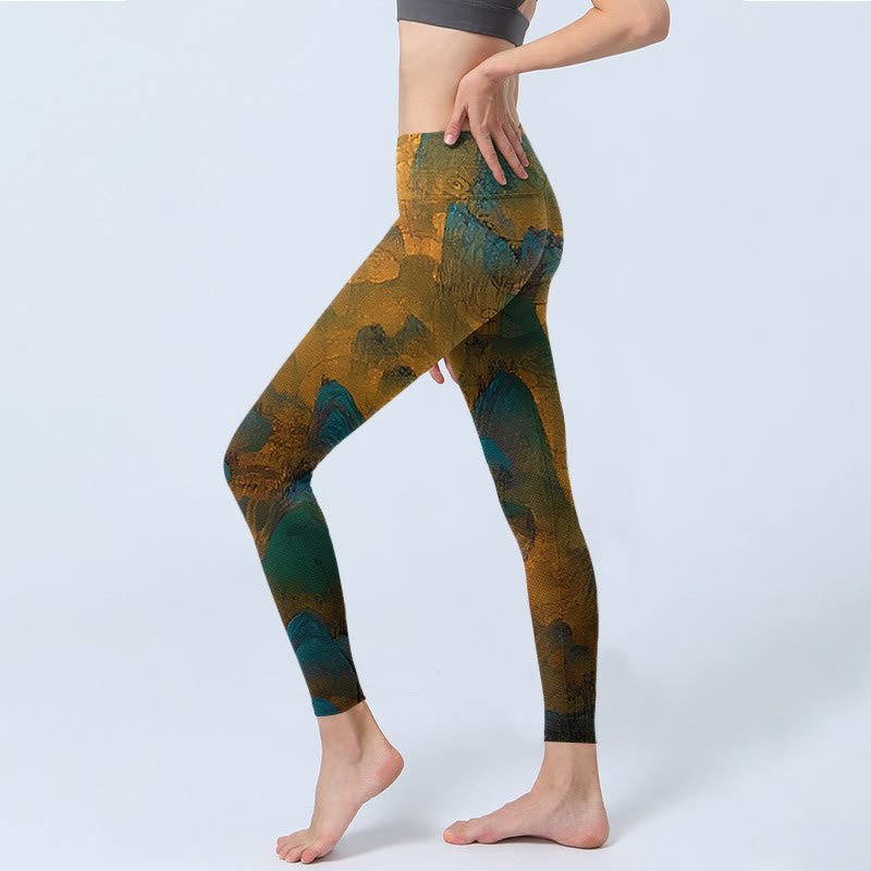 Leggings de fitness en tissu lycra imprimé Buddha Stones Dark Goldenrod Mountain Pantalon de yoga pour femme - image 3