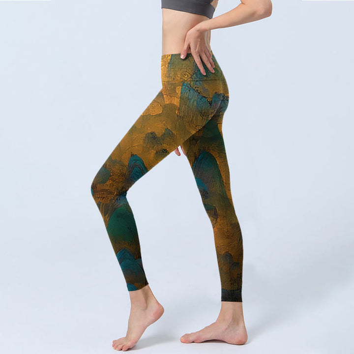 Leggings de fitness en tissu lycra imprimé Buddha Stones Dark Goldenrod Mountain Pantalon de yoga pour femme - image 3