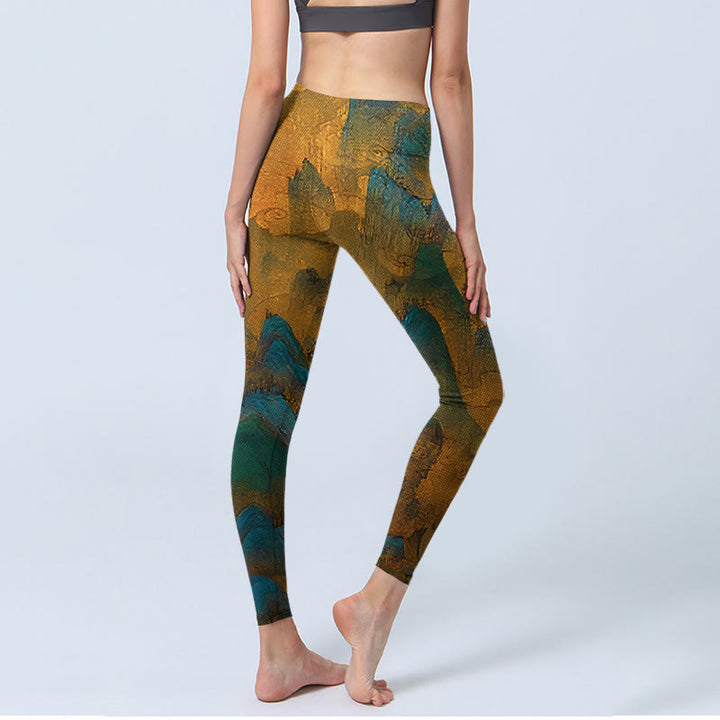 Leggings de fitness en tissu lycra imprimé Buddha Stones Dark Goldenrod Mountain Pantalon de yoga pour femme - image 4
