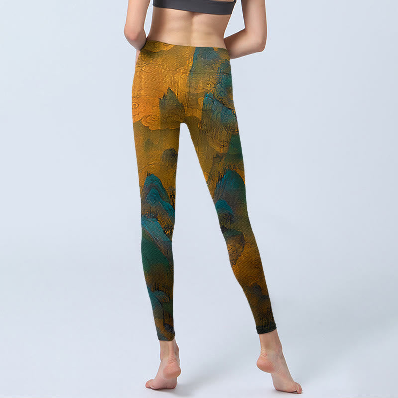 Leggings de fitness en tissu lycra imprimé Buddha Stones Dark Goldenrod Mountain Pantalon de yoga pour femme - image 6