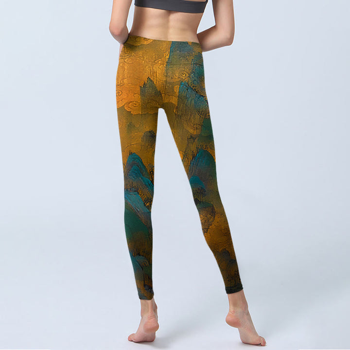 Leggings de fitness en tissu lycra imprimé Buddha Stones Dark Goldenrod Mountain Pantalon de yoga pour femme - image 6