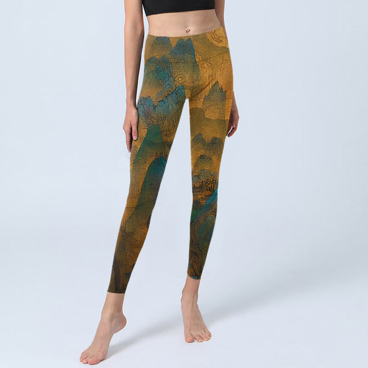 Leggings de fitness en tissu lycra imprimé Buddha Stones Dark Goldenrod Mountain Pantalon de yoga pour femme - image 5