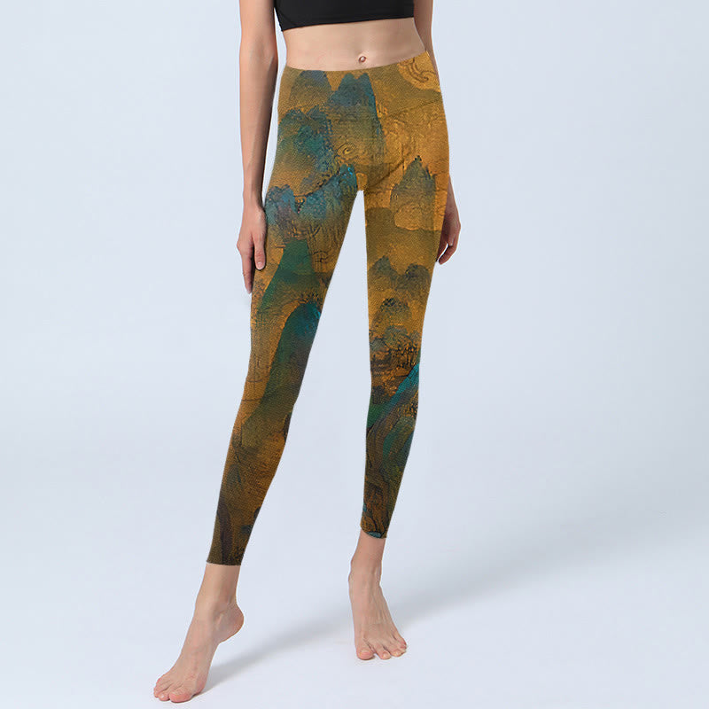 Leggings de fitness en tissu lycra imprimé Buddha Stones Dark Goldenrod Mountain Pantalon de yoga pour femme - image 6