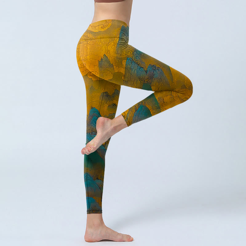 Leggings de fitness en tissu lycra imprimé Buddha Stones Dark Goldenrod Mountain Pantalon de yoga pour femme - image 3