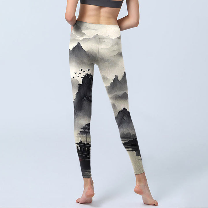 Leggings de fitness en tissu lycra avec imprimé paysage de Buddha Stones éclaboussées d'encre, pantalons de yoga pour femmes - image 8