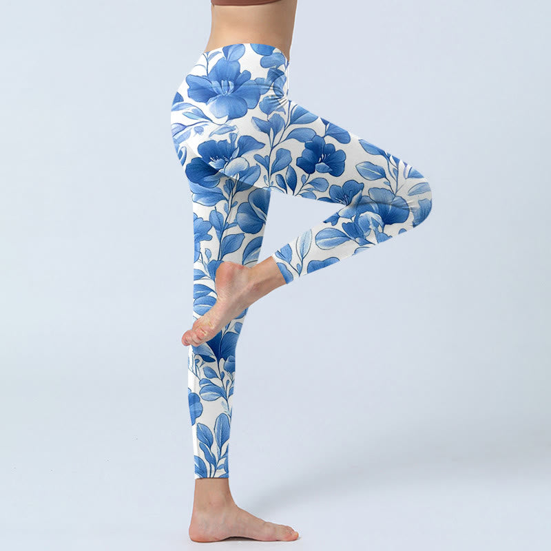 Pantalon de yoga pour femme avec legging de fitness imprimé fleurs bleues et pierres de Buddha Stones - image 4