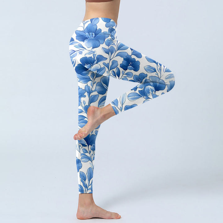 Pantalon de yoga pour femme avec legging de fitness imprimé fleurs bleues et pierres de Buddha Stones - image 4