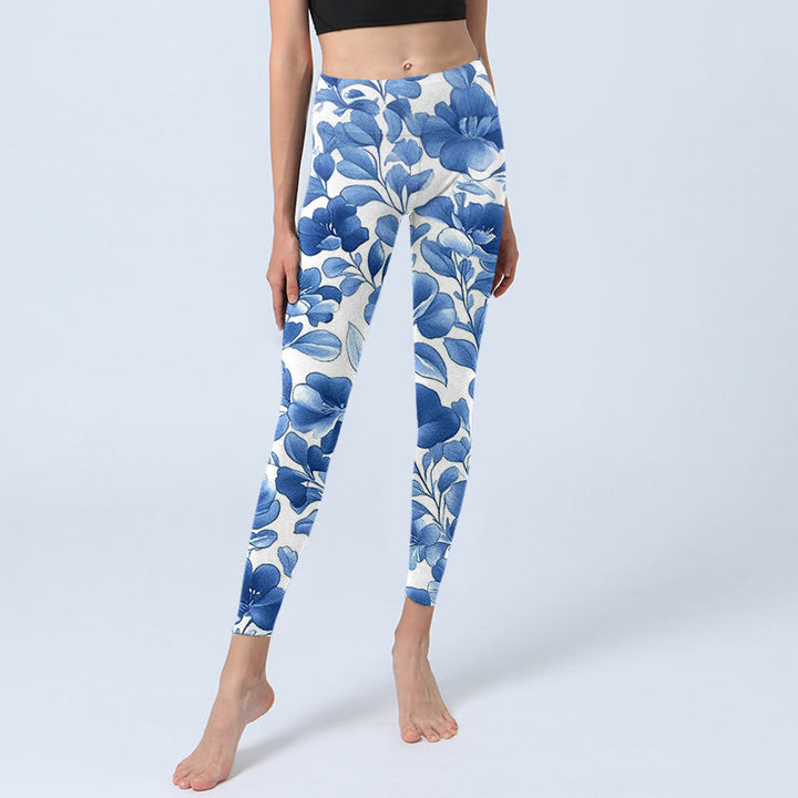 Pantalon de yoga pour femme avec legging de fitness imprimé fleurs bleues et pierres de Buddha Stones - image 6