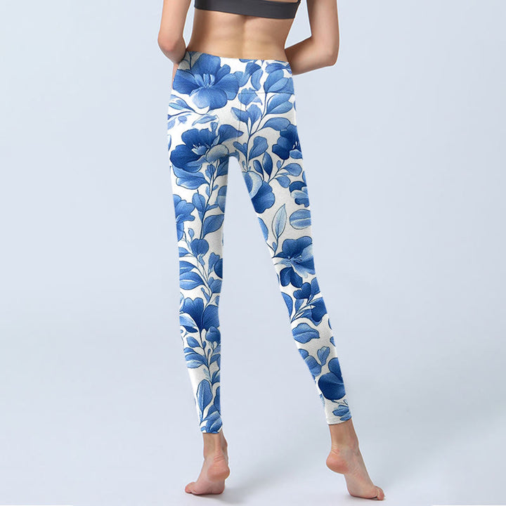 Pantalon de yoga pour femme avec legging de fitness imprimé fleurs bleues et pierres de Buddha Stones - image 7