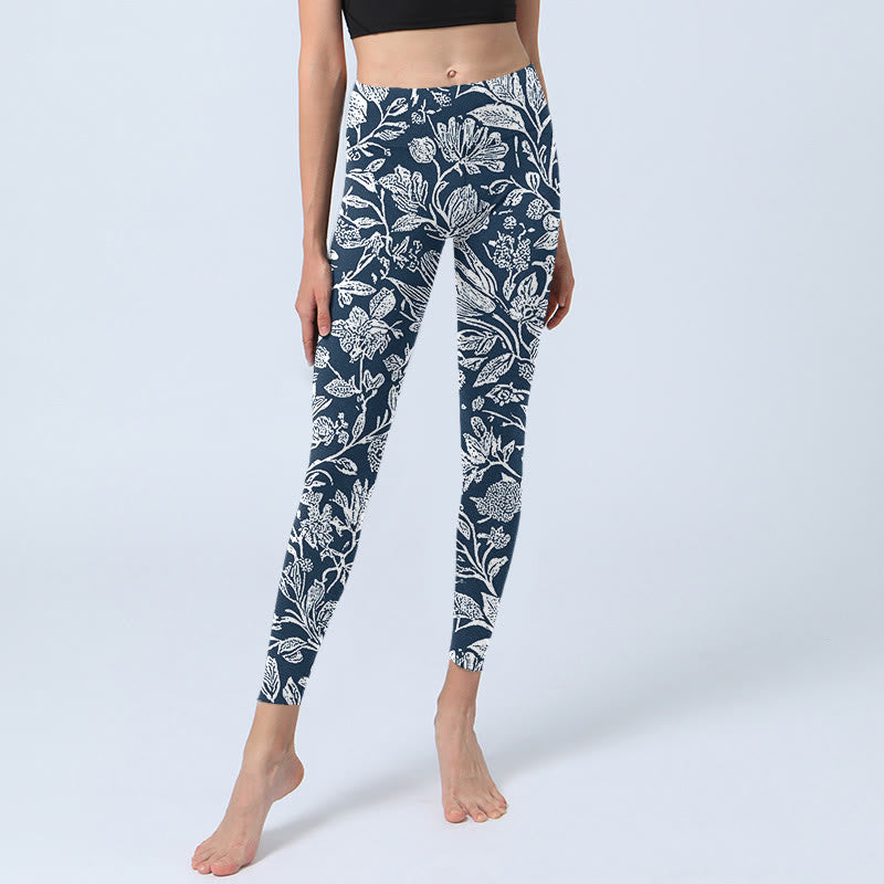 Pantalon de yoga pour femme avec legging de fitness à imprimé floral bleu foncé Buddha Stones - image 6