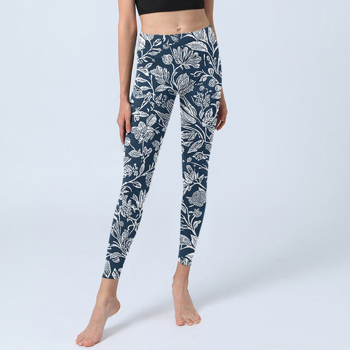 Pantalon de yoga pour femme avec legging de fitness à imprimé floral bleu foncé Buddha Stones - image 5