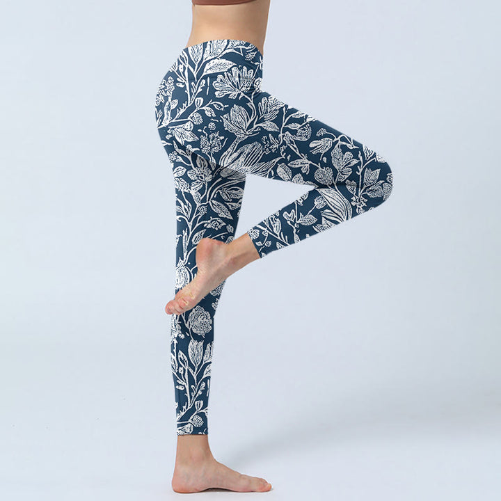 Pantalon de yoga pour femme avec legging de fitness à imprimé floral bleu foncé Buddha Stones - image 3