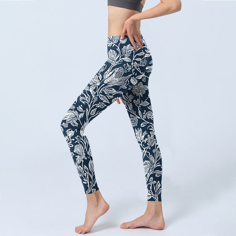 Pantalon de yoga pour femme avec legging de fitness à imprimé floral bleu foncé Buddha Stones - image 3