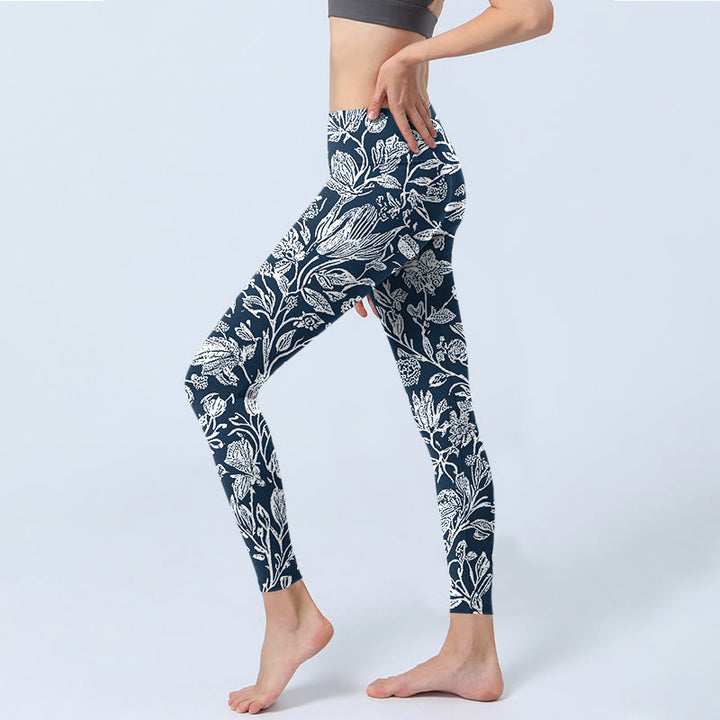 Pantalon de yoga pour femme avec legging de fitness à imprimé floral bleu foncé Buddha Stones - image 3