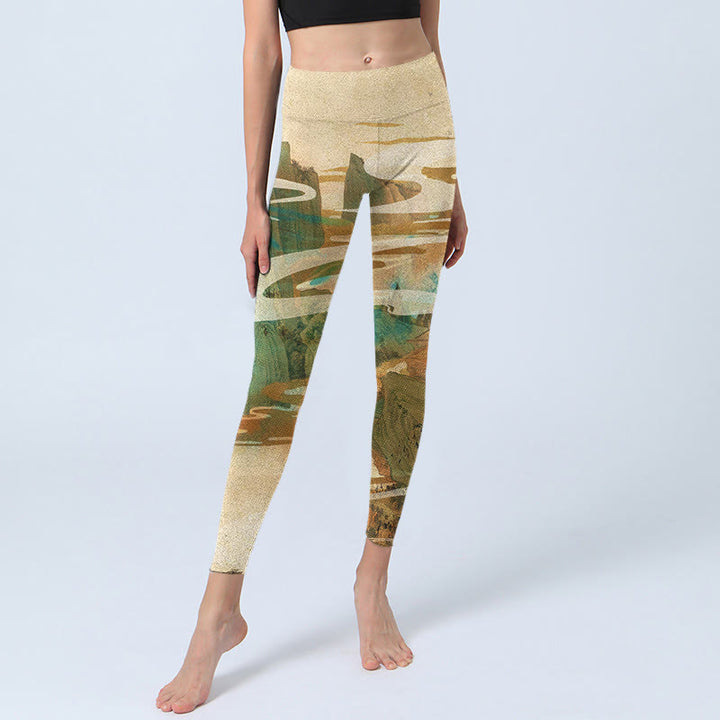 Leggings de fitness imprimé Buddha Stones Green Mountains Clouds Mist Pantalon de yoga pour femme - image 6