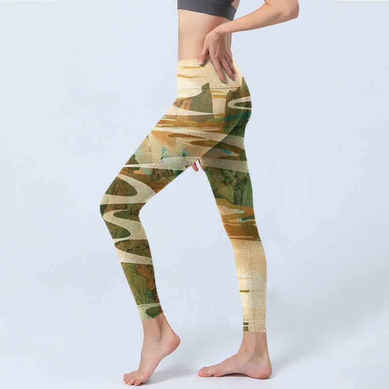 Leggings de fitness imprimé Buddha Stones Green Mountains Clouds Mist Pantalon de yoga pour femme - image 4