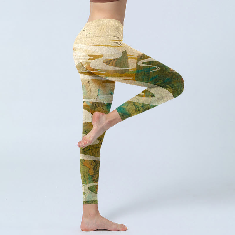 Leggings de fitness imprimé Buddha Stones Green Mountains Clouds Mist Pantalon de yoga pour femme - image 3