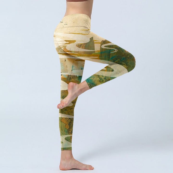 Leggings de fitness imprimé Buddha Stones Green Mountains Clouds Mist Pantalon de yoga pour femme - image 3