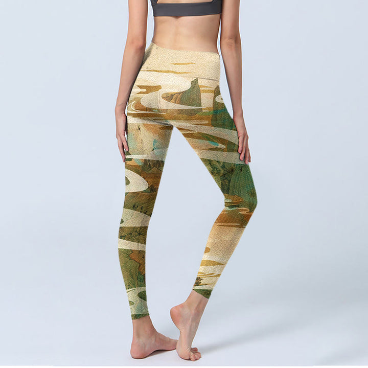 Leggings de fitness imprimé Buddha Stones Green Mountains Clouds Mist Pantalon de yoga pour femme - image 5
