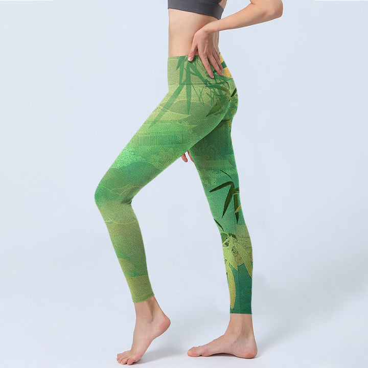 Pantalon de yoga pour femme avec imprimé Buddha Stones Green Bamboo Pavilion - image 4