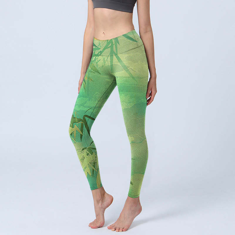 Pantalon de yoga pour femme avec imprimé Buddha Stones Green Bamboo Pavilion - Vert pâle - US18，UK/AU22，EU50 (4XL) - image 1