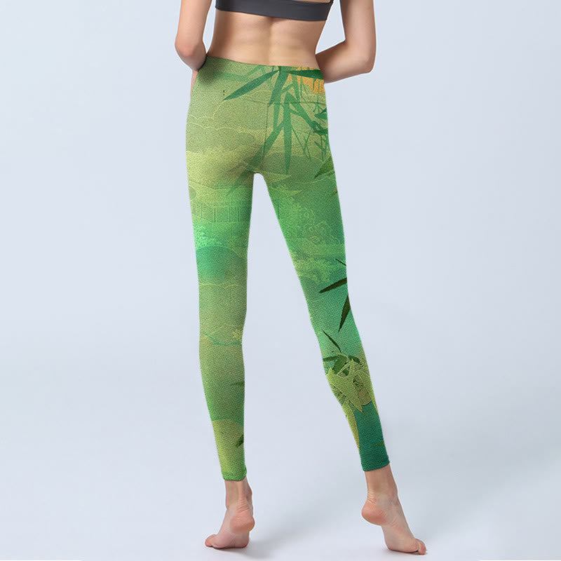 Pantalon de yoga pour femme avec imprimé Buddha Stones Green Bamboo Pavilion - image 6