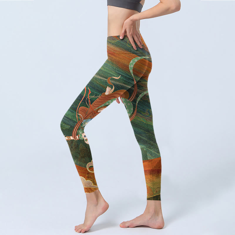 Pantalon de yoga pour femme avec imprimé Buddha Stones Dunhuang Flying Apsaras - image 4