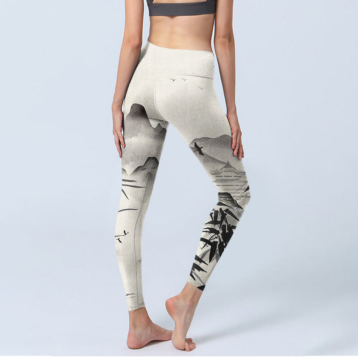 Pantalon de yoga pour femme avec imprimé Buddha Stones Ink Bamboo Mountains - image 4