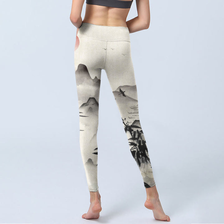 Pantalon de yoga pour femme avec imprimé Buddha Stones Ink Bamboo Mountains - image 6
