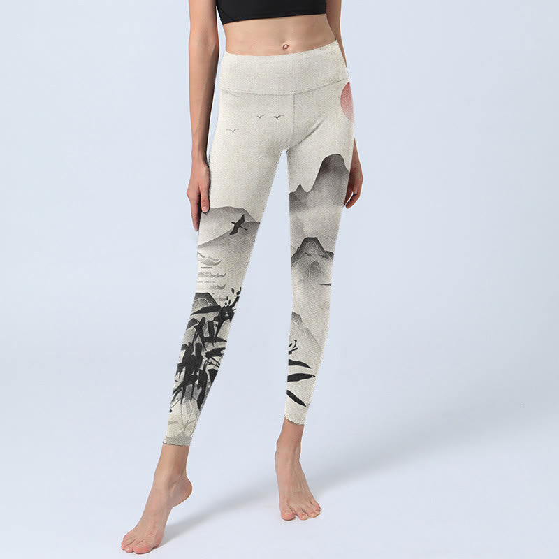 Pantalon de yoga pour femme avec imprimé Buddha Stones Ink Bamboo Mountains - image 6